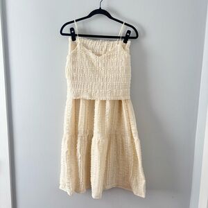 Good Luck Gem 2 Piece Skirt Set Ruffled Tiered Midi Tank Top Boho Cream Ivory